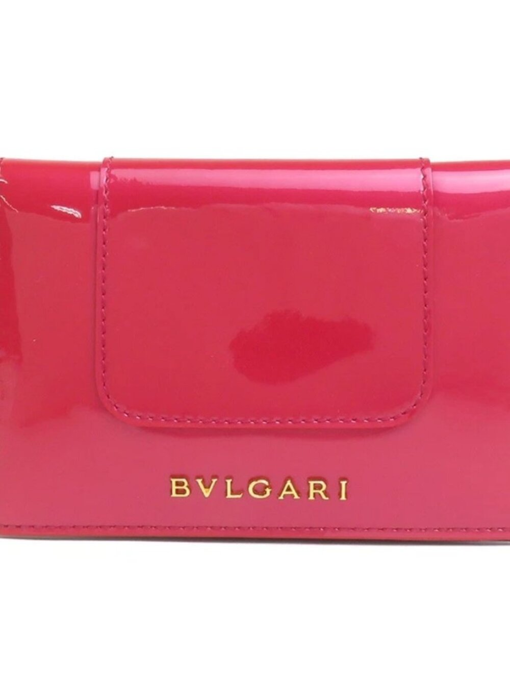 Auth BVLGARI Serpenti Forever Card Case Holder Pink/Gold Patent Leather h32546j